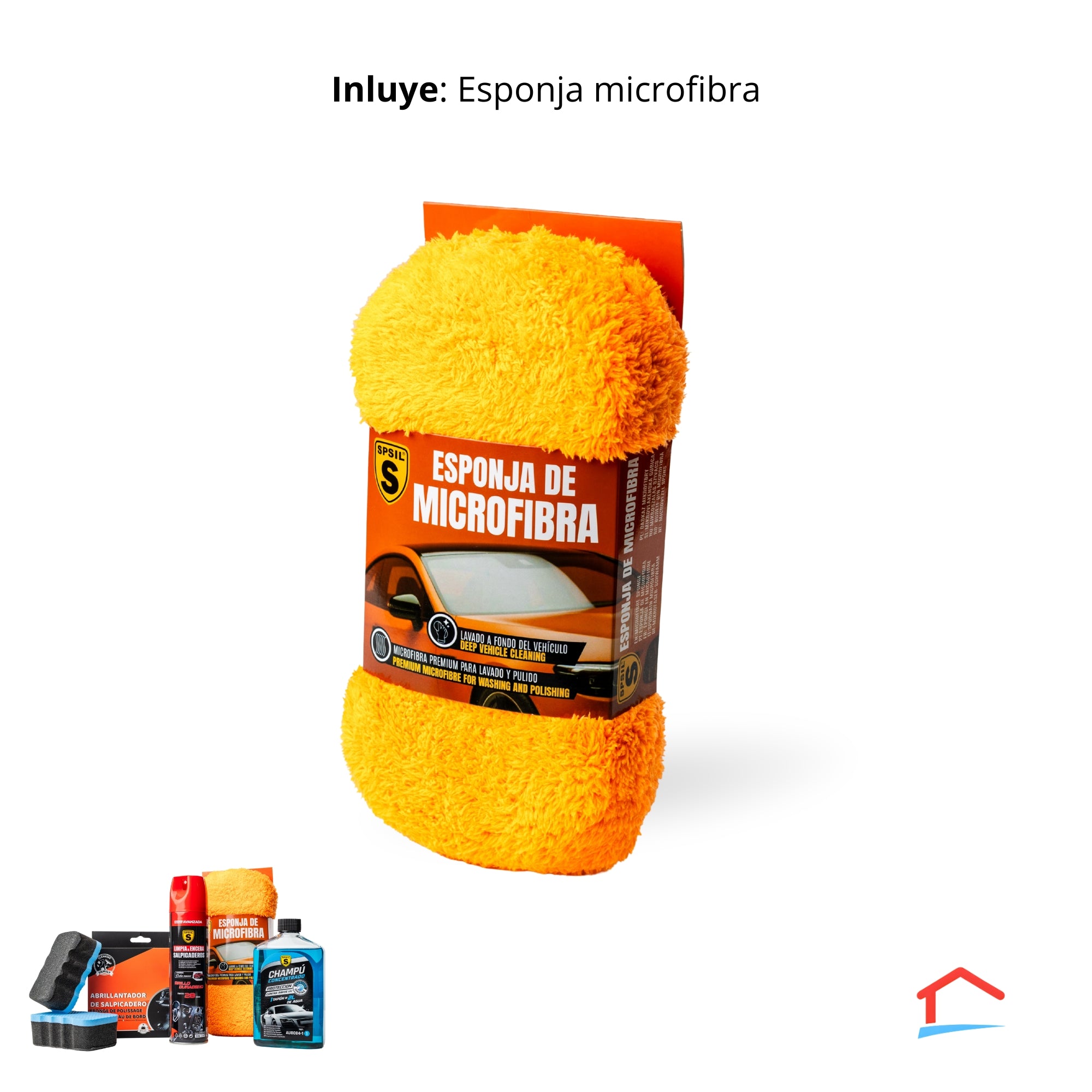 Kit de limpieza exterior e interior para auto- Champú, esponja microfibra, abrillantador salpicadero, esponja abrillantadora