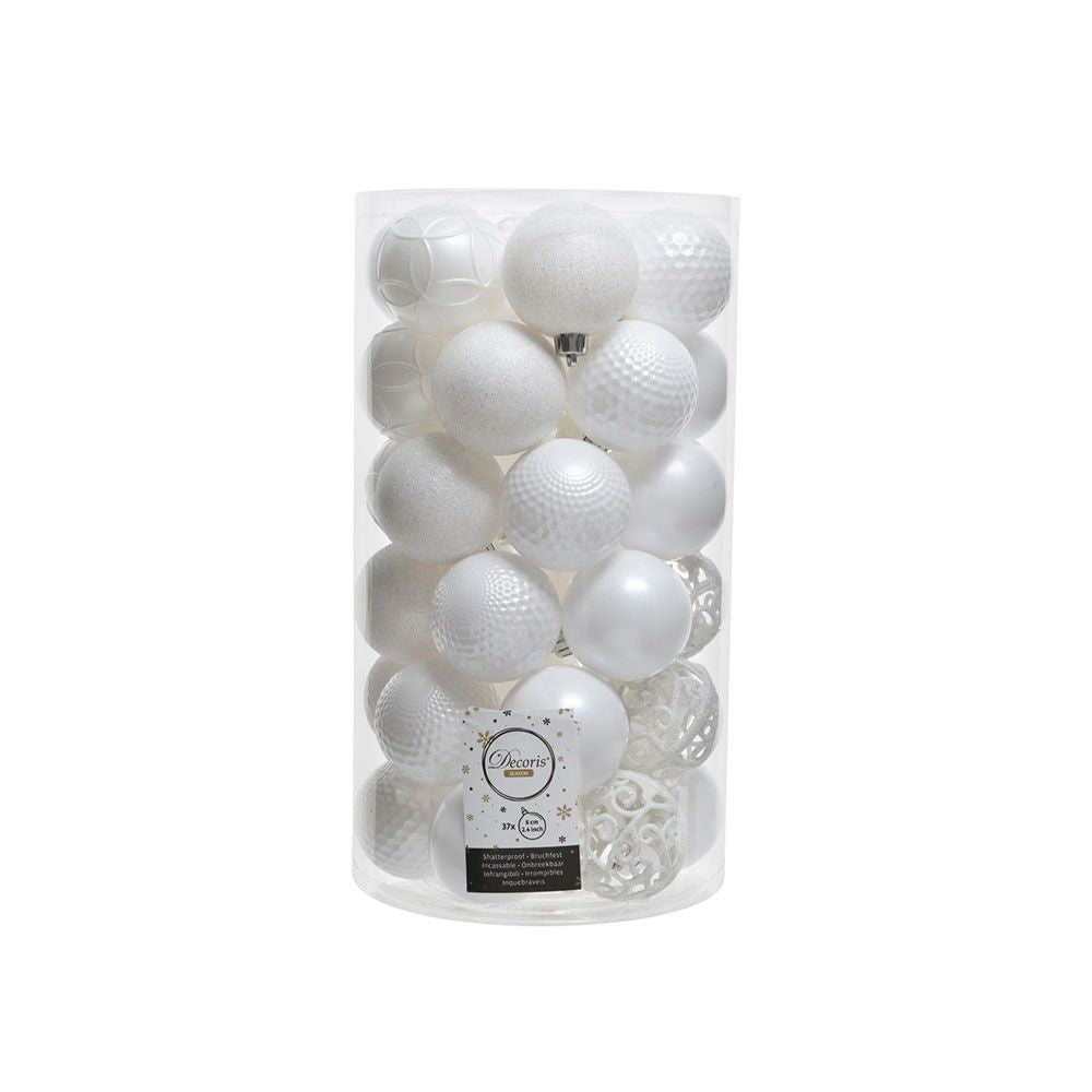 Bolas de Navidad blancas · Ø6 cm · Tubo de 37