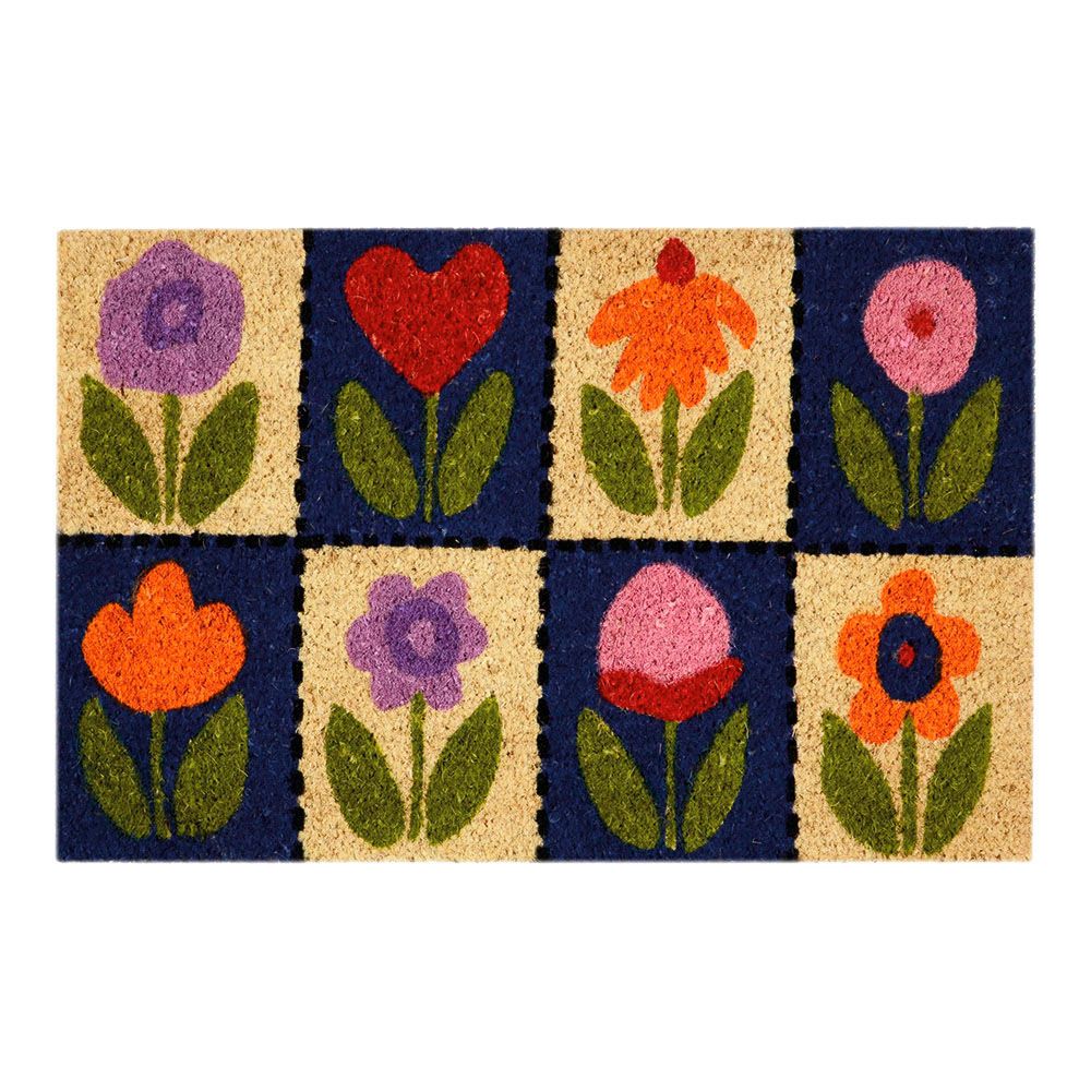 FELPUDO DE FIBRA DE COCO MODELO FLORES, 60 x 40 cm