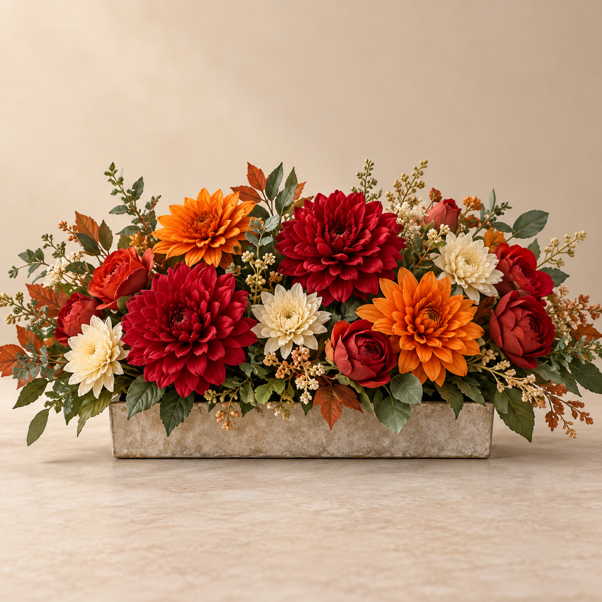 Ejemplo ilustrativo de jardinera de flores artificiales
