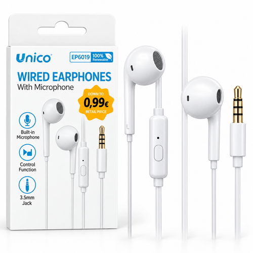 Auriculares Unico EP6019 con micrófono y jack 3,5 mm, precio 0,99 €